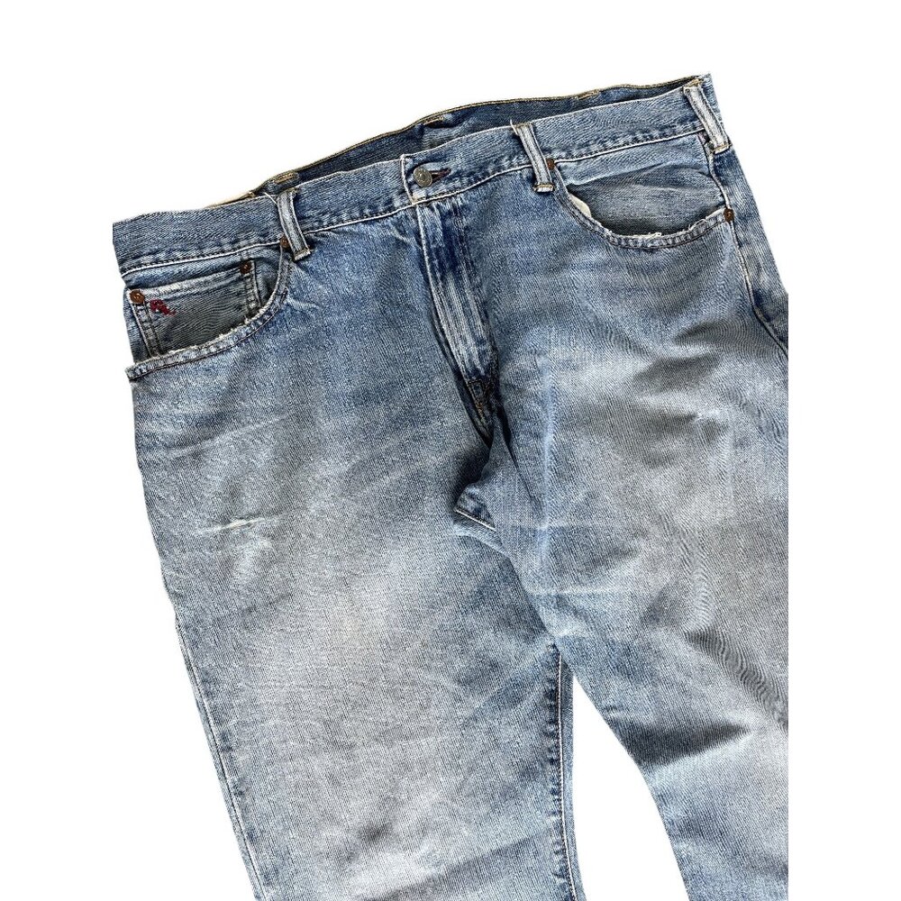 Polo Ralph Lauren Mens 38 X 30 Blue Denim Jeans Straight Fit Distressed Casual